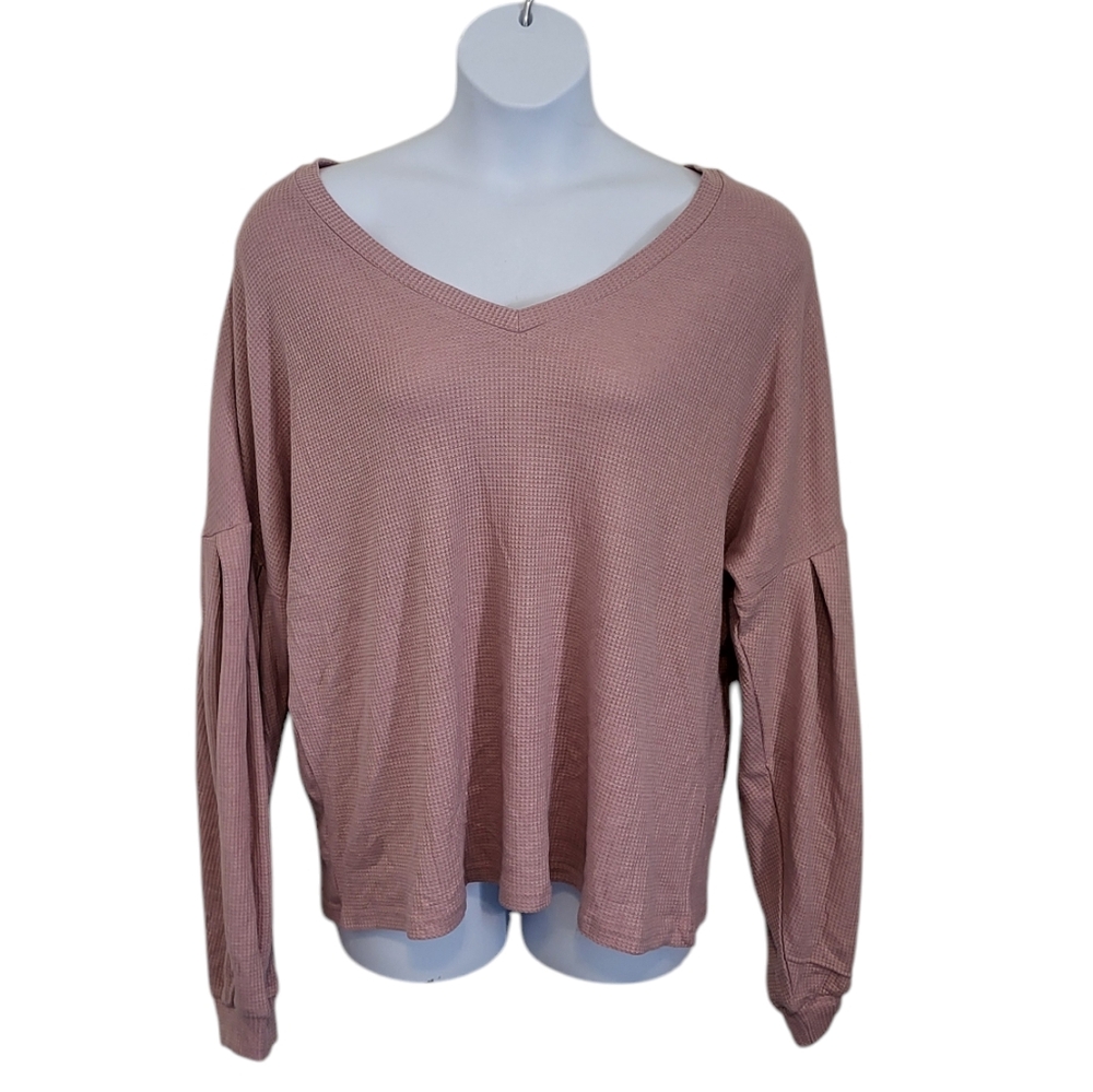 Hot touch waffle knit v- neck